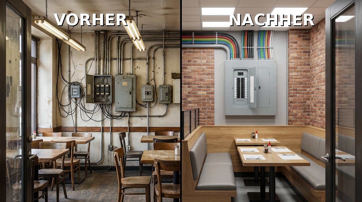 Gewerbliche Installation Vorher Nachher